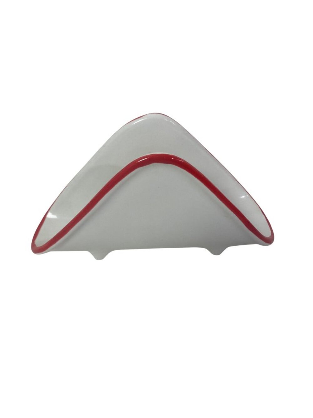 Vintage Ceramic White Napkin Holder Red Trim Modern Minimalist Classic